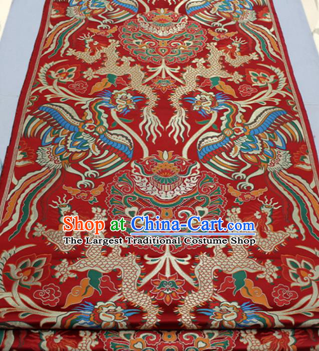 Asian Chinese Traditional Tang Suit Royal Dragon Phoenix Pattern Red Brocade Satin Fabric Material Classical Silk Fabric