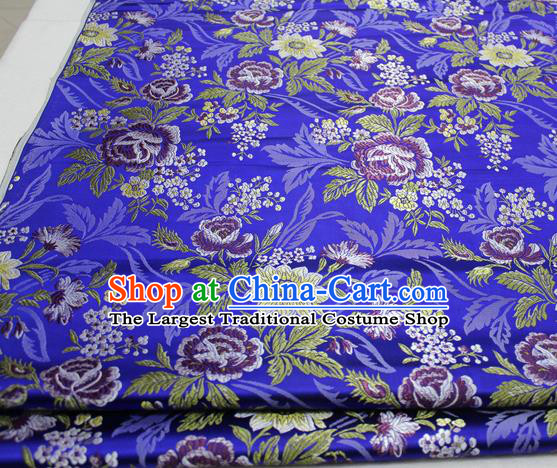 Asian Chinese Traditional Tang Suit Royal Peony Flowers Pattern Royalblue Brocade Satin Fabric Material Classical Silk Fabric