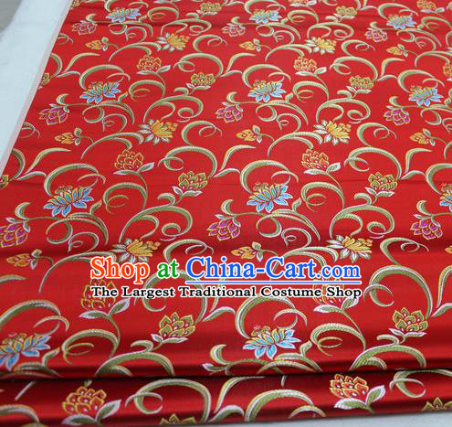 Asian Chinese Traditional Classical Twine Lotus Pattern Red Brocade Tang Suit Satin Fabric Material Classical Silk Fabric