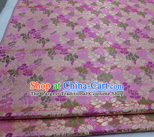 Asian Chinese Traditional Classical Leaf Pattern Pink Brocade Tang Suit Satin Fabric Material Classical Silk Fabric