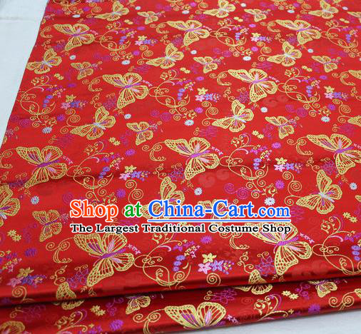 Asian Chinese Traditional Classical Butterfly Pattern Red Brocade Tang Suit Satin Fabric Material Classical Silk Fabric