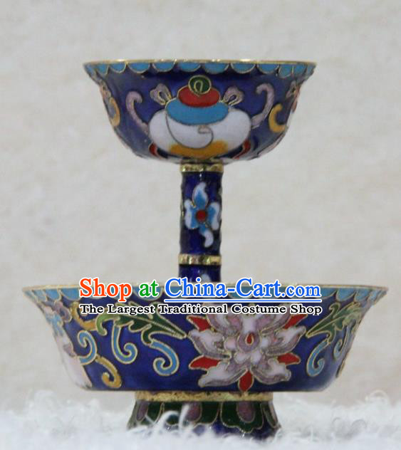 Chinese Traditional Buddhism Blue Cloisonne Cup Feng Shui Items Vajrayana Buddhist Decoration