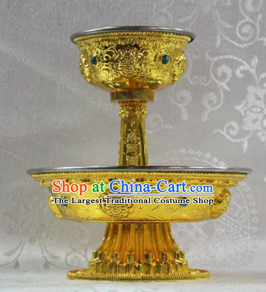 Chinese Traditional Buddhism Brass Cup Tray Feng Shui Items Vajrayana Buddhist Teaboard Decoration