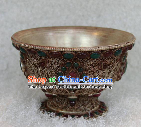 Chinese Traditional Buddhist Offersacrifice Copper Bowl Buddha Agate Cup Decoration Tibetan Buddhism Feng Shui Items