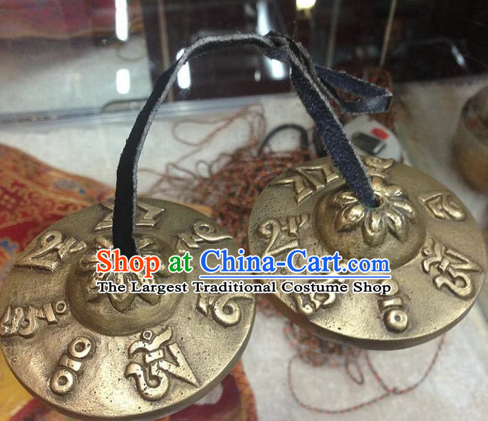 Chinese Traditional Feng Shui Items Buddhism Cymbal Buddhist Carving Copper Musical Instrument