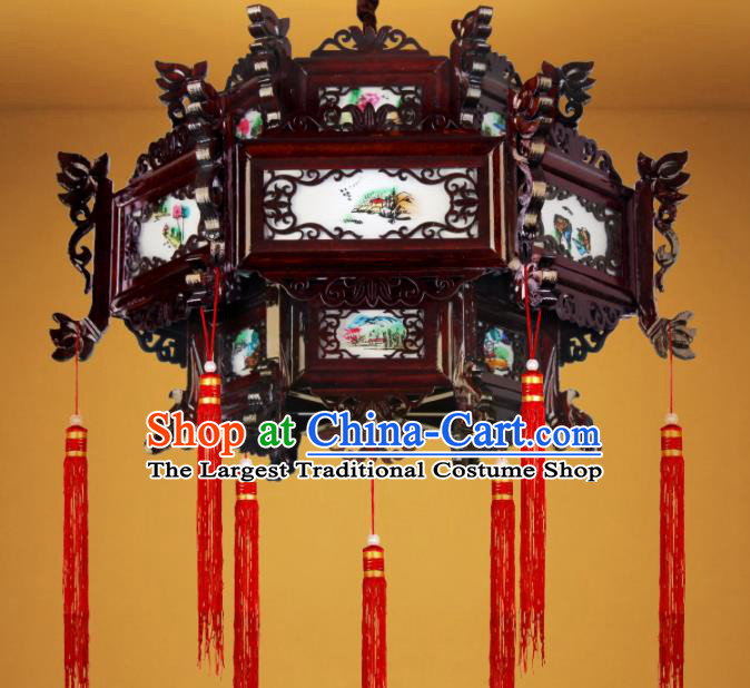 Chinese Traditional Red Tassel Wood Palace Lantern Handmade New Year Hanging Lanterns Ceiling Lamp