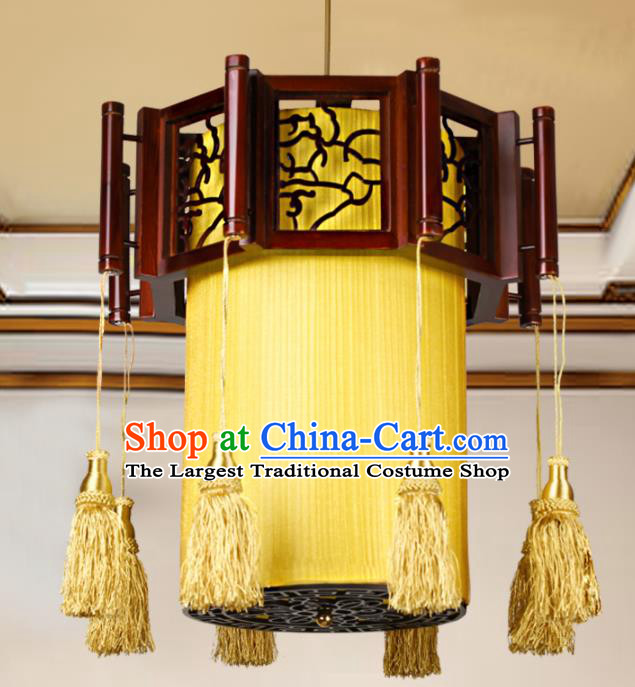 Chinese Traditional Wood Yellow Palace Lantern Handmade New Year Hanging Lanterns Ceiling Lamp