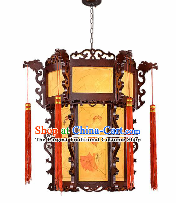 Chinese Traditional Handmade Sheepskin Wood Carving Palace Lantern Classical Hanging Lanterns Ceiling Lamp