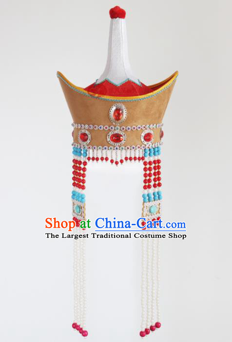 Chinese Mongolian Ethnic Hair Accessories Traditional Mongol Nationality Princess Folk Dance Tassel Hat for Kids