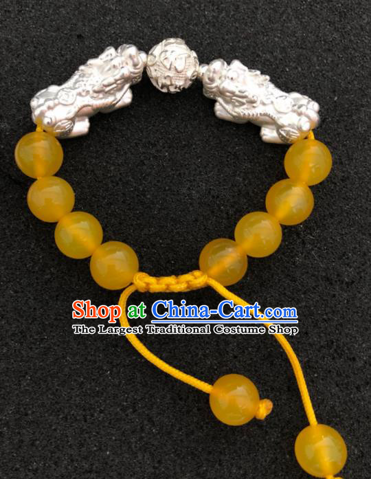 Traditional Chinese Mongol Nationality Yellow Chalcedony Bracelet Accessories Mongolian Ethnic Pixiu Bangle for Women