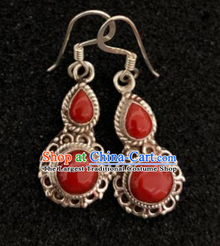 Traditional Chinese Mongol Nationality Red Calabash Ear Accessories Mongolian Ethnic Earrings for Women