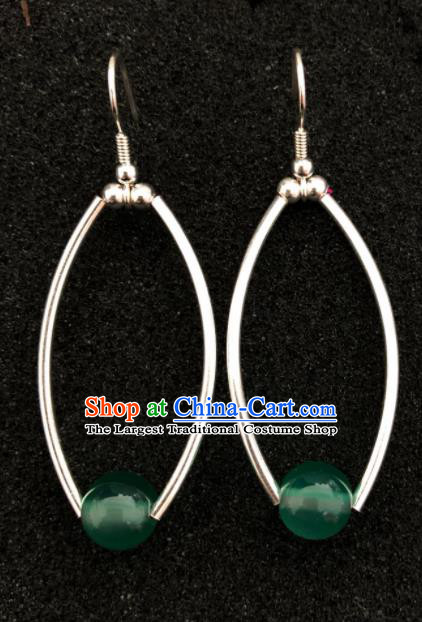 Traditional Chinese Mongol Nationality Chrysoprase Ear Accessories Mongolian Ethnic Earrings for Women