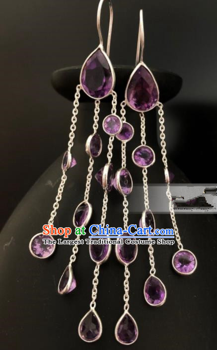 Traditional Chinese Mongol Nationality Purple Crystal Ear Accessories Mongolian Ethnic Earrings for Women