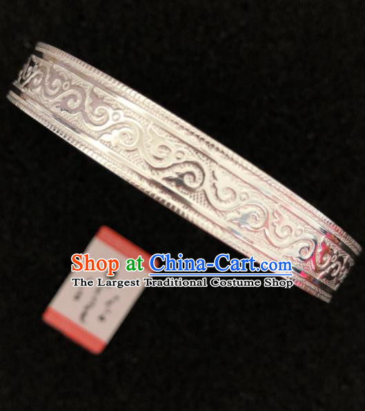 Traditional Chinese Mongol Nationality Sliver Carving Bracelet Accessories Mongolian Ethnic Bangle for Women