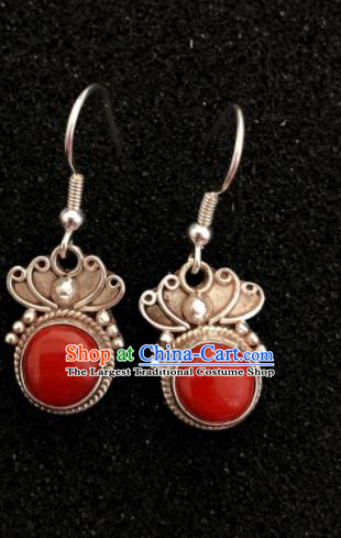 Traditional Chinese Mongol Nationality Ear Accessories Mongolian Ethnic Red Stone Earrings for Women