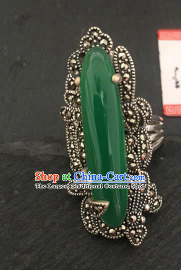 Traditional Chinese Mongol Nationality Green Chalcedony Ring Mongolian Ethnic Accessories for Women