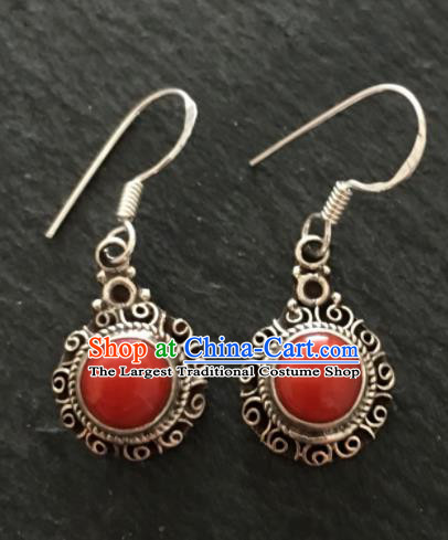 Chinese Mongol Nationality Ear Accessories Traditional Mongolian Ethnic Sliver Earrings for Women