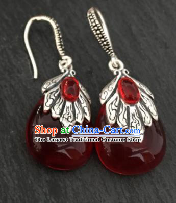 Chinese Mongol Nationality Ear Accessories Traditional Mongolian Ethnic Garnet Earrings for Women