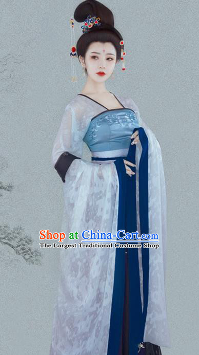 Chinese Ancient Peri Goddess Hanfu Dress Traditional Tang Dynasty Imperial Consort Historical Costume for Women