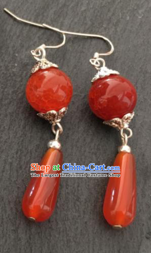 Chinese Traditional Mongol Nationality Red Agate Earrings Mongolian Ethnic Ear Accessories for Women