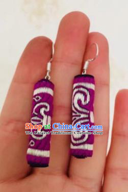 Chinese Traditional Ethnic Mongol Nationality Embroidered Purple Earrings Mongolian Ear Accessories for Women