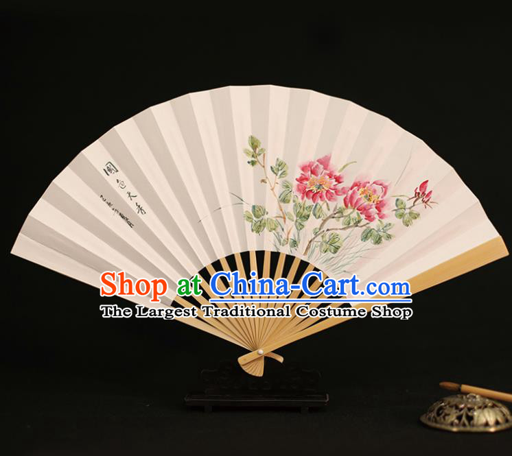 Chinese Traditional Ink Painting Peony Paper Folding Fans Classical Accordion Handmade Fans for Women