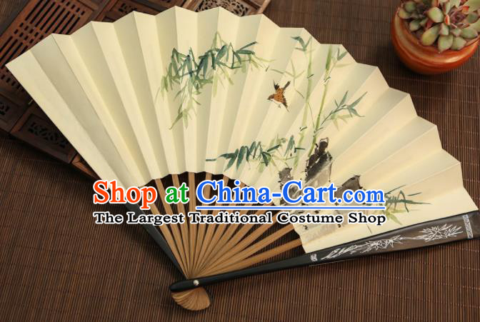 Chinese Traditional Handmade Ink Painting Bamboo Paper Fans Classical Accordion Folding Fans for Women