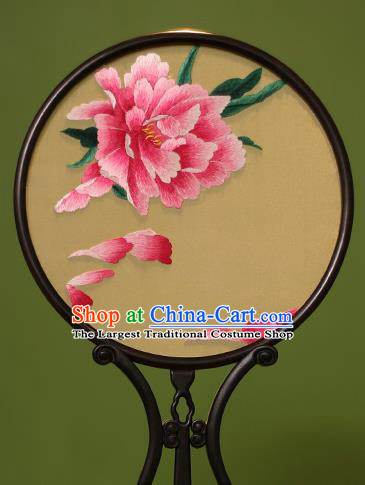 Chinese Traditional Handmade Embroidered Red Peony Silk Round Fans Classical Palace Fans for Women