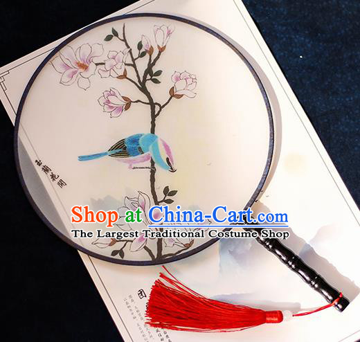 Chinese Traditional Printing Yulan Magnolia Silk Round Fans Handmade Classical Palace Fans for Women