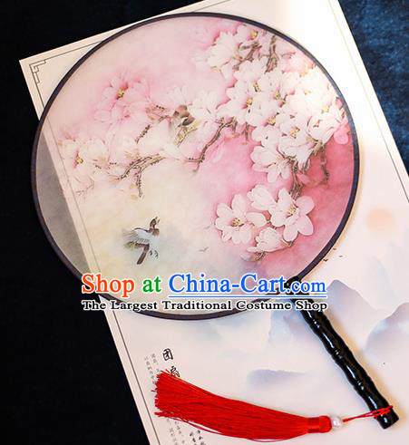 Chinese Traditional Printing Peach Blossom Silk Round Fans Handmade Classical Palace Fans for Women