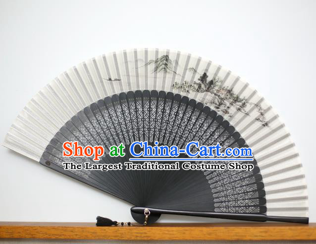 Chinese Handmade Ink Painting Landscape Silk Fans Classical Accordion Traditional Folding Fans for Women