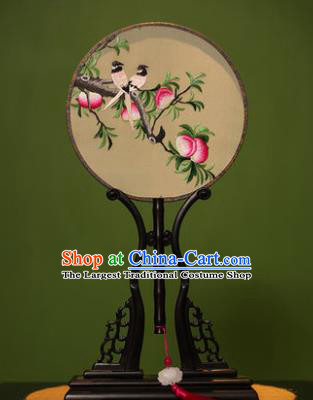 Handmade Chinese Traditional Double Side Silk Round Fan Classical Embroidered Peach Palace Fans for Women