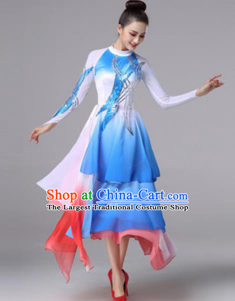 Top Grade Modern Dance Chorus Costume Traditional Spring Festival Gala Stage Performance Blue Dress for Women