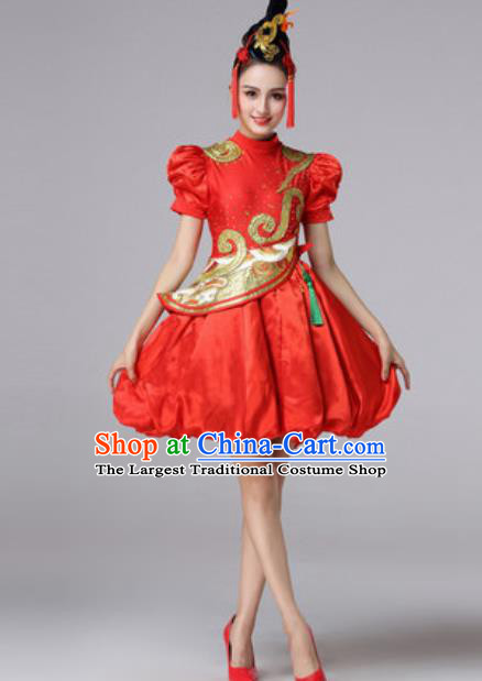 Top Grade Chinese Modern Dance Chorus Costume Traditional Spring Festival Gala Stage Performance Red Dress for Women