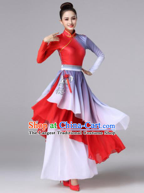 Chinese Traditional Fan Dance Costume Classical Dance Stage Performance Red Dress for Women