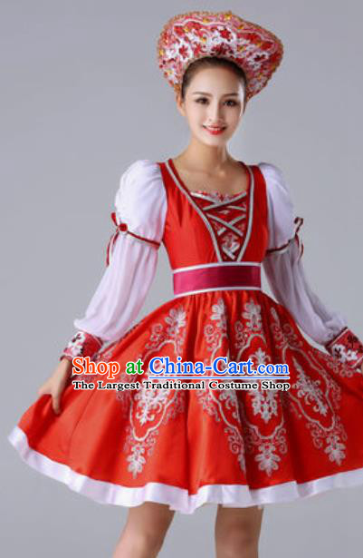 Top Grade Europe Court Dance Costume Russia National Stage Performance Red Dress for Women