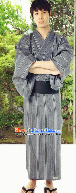 Japanese Traditional Samurai Grey Veil Kimono Asian Japan Handmade Warrior Yukata Costume for Men