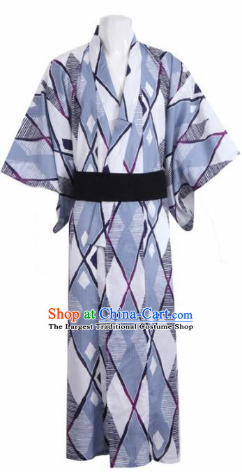 Traditional Japanese Samurai Grey Kimono Robe Asian Japan Handmade Warrior Yukata Costume for Men