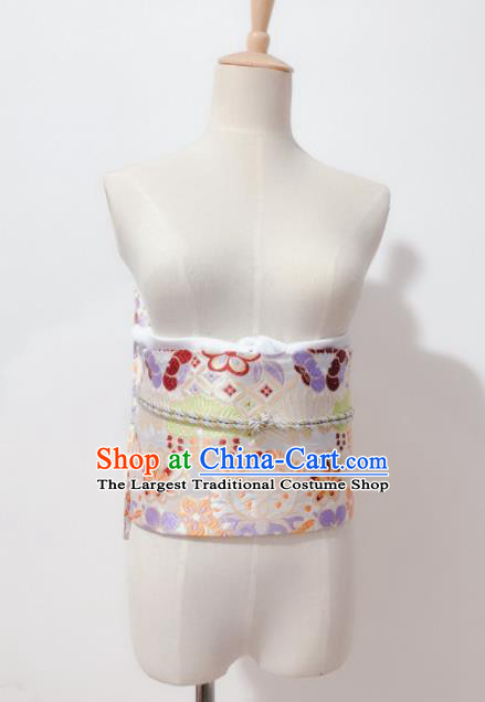 Japanese Traditional Handmade White Kimono Belts Asian Japan Geisha Yukata Waistband for Women