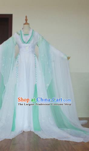 Chinese Traditional Cosplay Costume Ancient Swordswoman Princess Green Hanfu Dress for Women