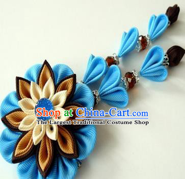 Japanese Traditional Kimono Blue Flower Hair Claw Handmade Japan Geisha Hair Accessories for Women