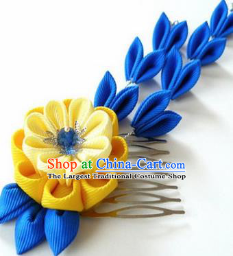 Japanese Traditional Kimono Yellow Flower Tassel Hair Comb Handmade Japan Geisha Hair Accessories for Women