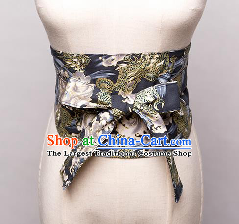 Japanese Traditional Kimono Printing Dragon Black Belts Asian Handmade Japan Geisha Yukata Waistband for Women