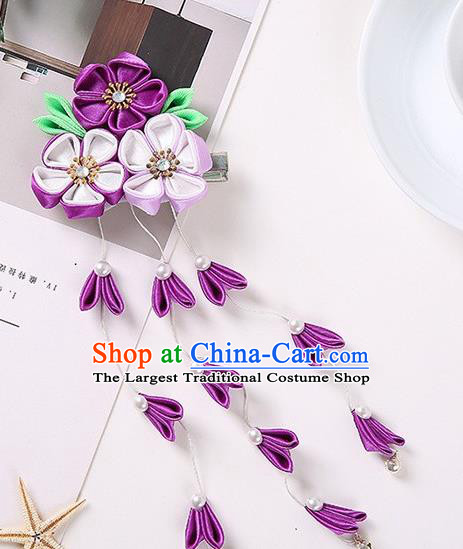 Japanese Traditional Kimono Hair Accessories Handmade Japan Geisha Purple Ribbon Tassel Hairpins for Women