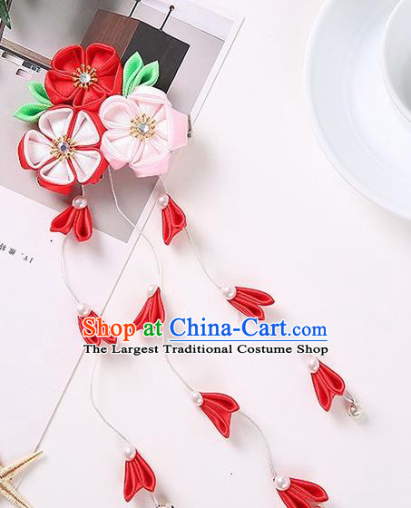 Japanese Traditional Kimono Hair Accessories Handmade Japan Geisha Red Ribbon Tassel Hairpins for Women