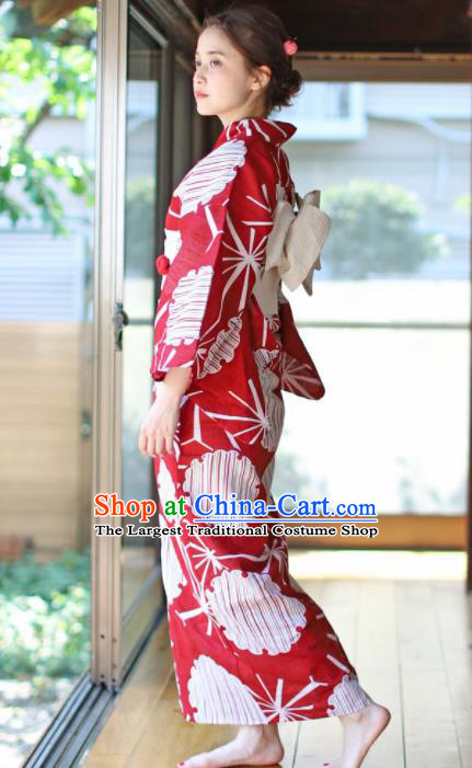 Japanese Traditional Costume Geisha Wine Red Furisode Kimono Dress Asian Japan Yukata for Women