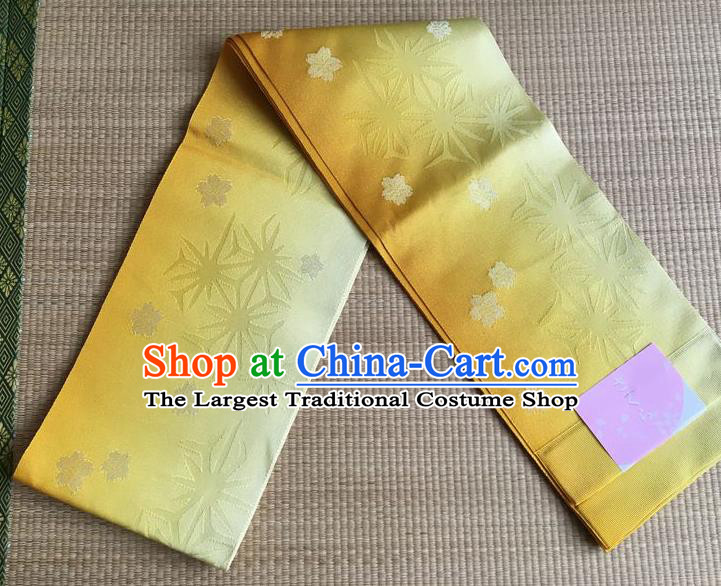 Japanese Traditional Court Yukata Classical Snowflake Pattern Golden Brocade Belts Asian Handmade Japan Geisha Kimono Waistband for Women