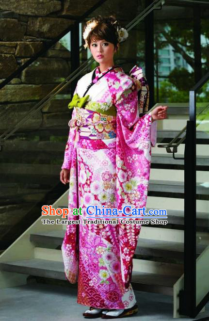 Japanese Traditional Printing Furisode Kimono Asian Japan Costume Geisha Yukata Dress for Women