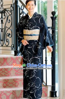 Japanese Traditional Black Furisode Kimono Asian Japan Costume Geisha Yukata Dress for Women