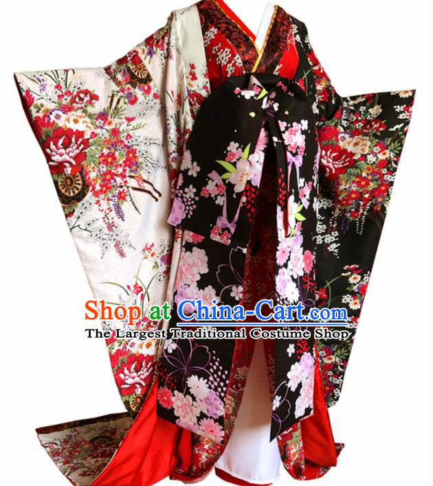 Japanese Traditional Court Courtesan Furisode Kimono Asian Japan Costume Geisha Yukata Dress for Women